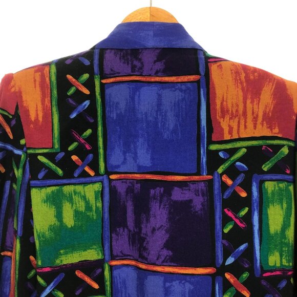 Vtg Doncaster Cropped Open Jacket Sz 4 Fringe Hem Vibrant Multicolor Pattern - Picture 8 of 12